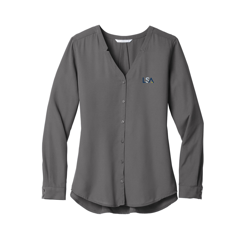 Ladies Long Sleeve Button-Front Blouse