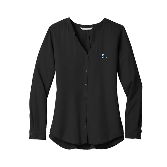 Ladies Long Sleeve Button-Front Blouse